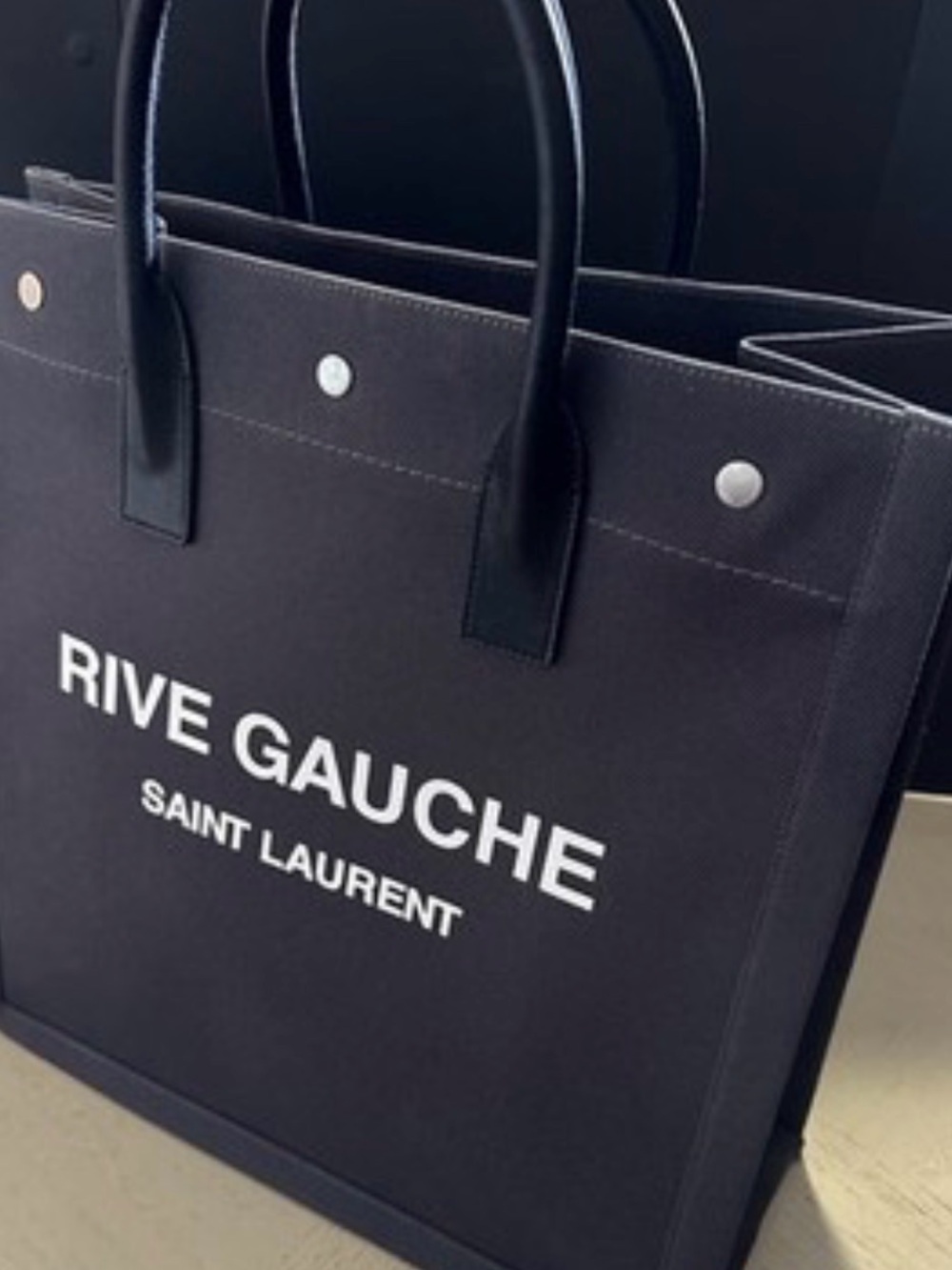 Saint Laurent Black Rive Gauche Canvas Tote